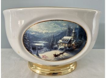 Sunday Evening Sleigh Ride By Thomas Kinkade Porcelain Footed Bowl With Gold