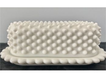 Vintage Fenton Hobnail Butter Dish With Scallop Edges