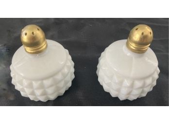 Vintage Fenton Hobnail Salt And Pepper Shakers With Gold Accents