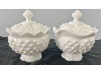 Vintage Fenton Hobnail Creamer And Sugar Bowl