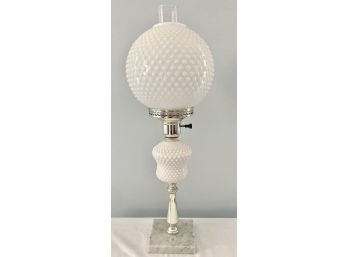 Vintage Hobnail Electric Oil Style Lamp Marble Base And Silver Accents