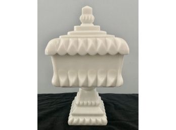 Vintage Westmoreland Square Milk Glass Covered Pedestal Dish