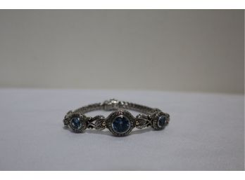 925 Sterling And 18K Gold 3 Blue Stones Bracelet