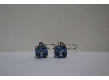 925 Sterling And 18K Gold Blue Stone Earrings