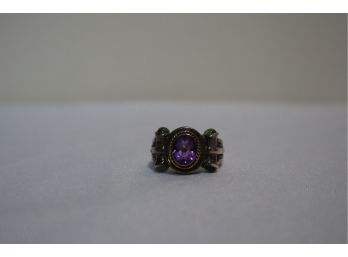 Samuel Benham BJC 925 Sterling And 18K Gold Purple And Green Stones Ring Size 8