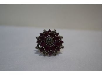 Sharon Evans CFJ 925 Sterling With Purple Stones And Marcasites Ring Size 8