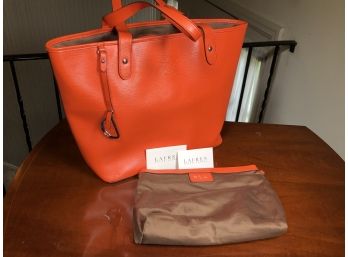 Fabulous $800 RALPH LAUREN / POLO - Orange Leather Bag / Purse With Makeup Bag - USED ONCE - Fantastic Bag !