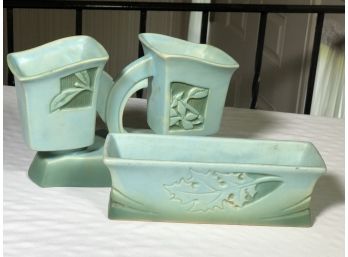 Two Pieces Of ROSEVILLE POTTERY In The Rare Silhouette Pattern - Double Vase &  Window Box - RARE PATTERN