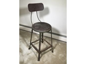 Incredible HALLOWELL Pressed Steel  Vintage Industrial / Shop Stool - Old Green Paint - GREAT STOOLS 1 OF 2