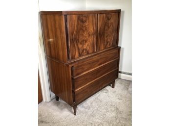 Stunning Vintage 1960s Kent Coffey PREDICTA Tall Chest With Doors & Drawers - Beautiful Wood Grain Pattern