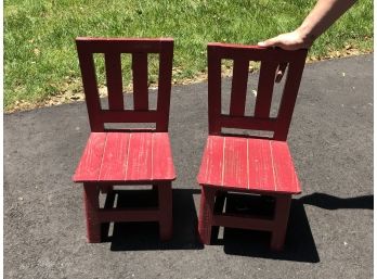 Pair Very Cute SMALL / CHILDS SIZE Wooden Chairs - Vintage / Worn Paint Style - NICE PAIR Many Used