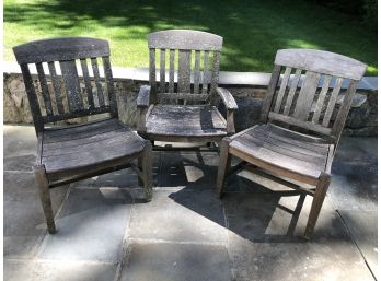 Three Great High Quality SOLID TEAK Chairs - Nice Vintage Look With Mossy Finsh - One Arm - Two Side