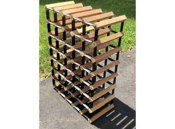 Handsome Table Top Teak & Metal Wine Bottle Rack - Hold 35 Bottles - Very Well Made - Nice Form