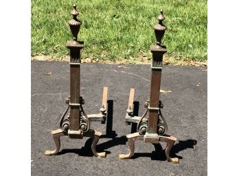 Fabulous Pair Of Antique 1880 - 1900 Brass Andirons - VERY Nice Quality And Details VERY PRETTY PAIR