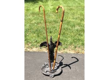 Incredible Vintage Cast Iron Osprey In Flight Umbrella / Cane / Walking Stick Stand With Fish Unusual Piece