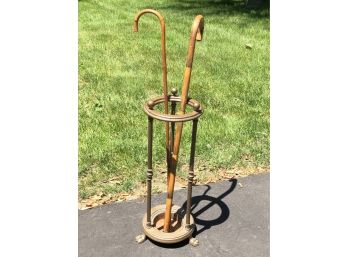 Antique Iron & Brass Umbrella / Cane / Walking Stick Stand - Elegant Piece With Paw Feet - Great Old Piece