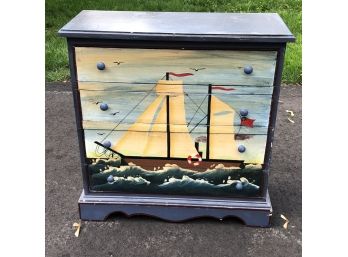 Adorable Small Three Drawer Chest With Nautical Design / Boat / Anchors - Great Size - Very Versatile