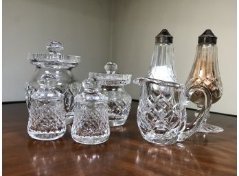 Fabulous 7 Piece Grouping WATERFORD LISMORE Pattern Crystal Accessories - Salt & Pepper - Jam Pot & MUCH MORE