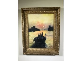 Wonderful Oil On Board Painting - Signed C.LONG - Boat / Dusk - Nice Painting In Nice Antique Frame - Nice !