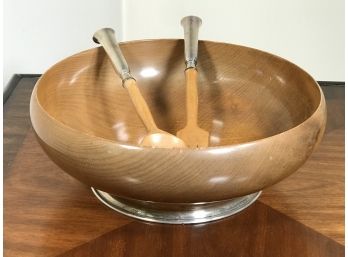 Fantastic MCM / Midcentury Salad / Serving Bowl With Sterling Silver Handles & Base - GREAT MODERN DESIGN