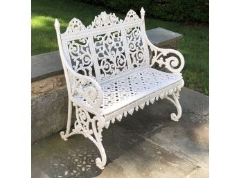 Fabulous Antique Ornate Victorian Cast Iron Garden Bench - Dated 1891 - Fantastic Old Dry White Paint