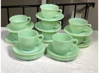 Fantastic Vintage JADITE / FIRE KING Lot - Nine Cups & Saucers  BONUS Pieces - See Posting For Details !