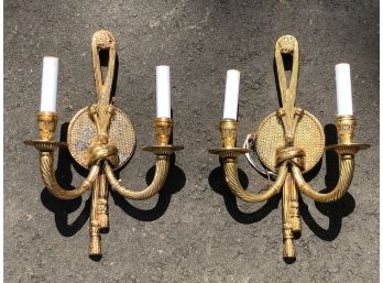 Lovely Large Pair Vintage Tied Tassel Wall Sconces - Tested  Both In Working Condition - Very Pretty Pair