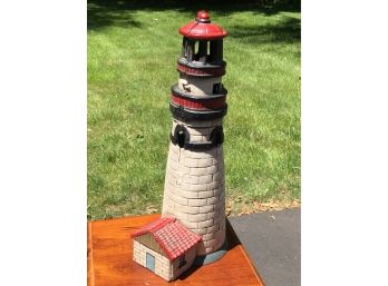 VERY Large & Heavy Cast Iron LIGHTHOUSE Door Stop - 17' Tall - Great Paint - Great Vintage Look