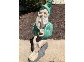 Fantastic Garden Gnome / Leprechaun Garden Statue - GREAT PAINT And Worn Patina - NICE YARD ART !