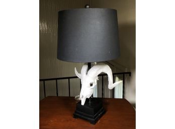 Fabulous Rams Head Lamp - Hollywood Regency Style - With Black Drum Shades - FANTASTIC ! - 1 Of 2