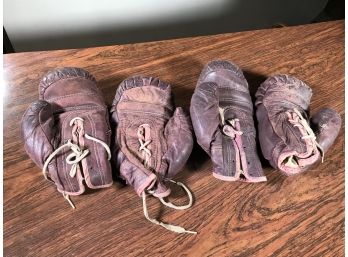 Very Cool Vintage Leather Kids / Childs Boxing Gloves - Over 70 Years Old - Good Mancave Item - Nice !