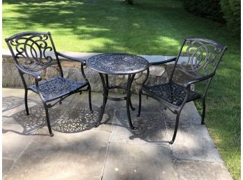 Lovely Ornate  Cast Metal Three Piece Patio Set - GREAT Set - Larger Scale Size - REALLY GREAT SET !