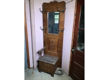 Antique Victorian Oak Hall Tree With Umbrella Rack - Needs Full Restoration - WELL WORTH THE EFFORT