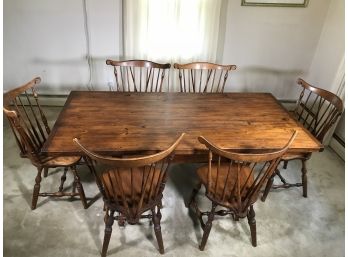 Wonderful Solid Pine & Maple Colonial Style Dining Table & 6 Chairs By S. BENT BROTHERS - GREAT SET !