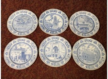 Lot Of 6 Rare WEDGWOOD - YALE UNIVERSITY Plates - Blue & White - ALL IN GREAT CONDITION - Lot 1 Of 2