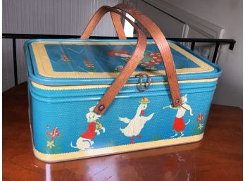 Incredible Large 1940s Tin Picnic Basket AMAZING Condition & Graphics - Kids & Animals - Rarely Seen Condition