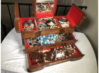 Grandmas Jewelry Box PACKED With Estate Jewelry - Loads Of Pieces - Even The Box Is Beautiful - HUGE LOT