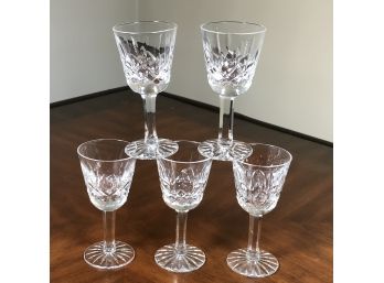 Group Of Five (5) Fabulous WATERFORD LISMORE Pattern Cordial Glasses - Lot 2 Of 2 - ALL PERFECT !