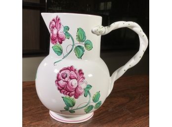 Lovely TIFFANY & Co Strasbourg Flowers All Hand Painted Pitcher With Snake Handle - Made In Portugal