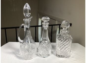 Group Of Of Three Cut Crystal Decanters - One Is WATERFORD - Fantastic Lot - Three Decanters For One Bid !