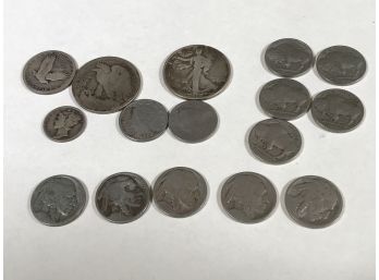 Sixteen (16) Antique American Coins - Six (6) Silver Coins - Ten (10) Buffalo Nickels - All For ONE BID !