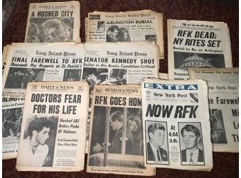 Lot Of All Original Robert F Kennedy Newspapers / RFK Shot - Several Different Newspaper Companies