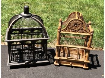 Two Beautiful Decorative Wood Bird Cages - Great Decorator Pieces - Two Cages For One Bid - NICE !