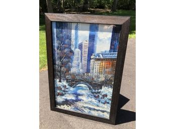 Interesting Impasto Painting Of Central Park Painting - Under Glass - GREAT Winter Scene - Nice Painting