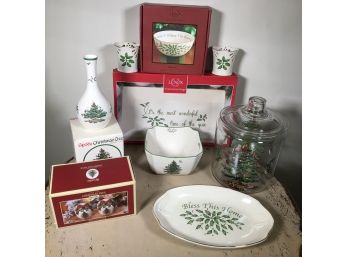 Ten Pieces All Brand New SPODE & LENOX Christmas China - Retail Value $400 - All New MOST In Original Boxes