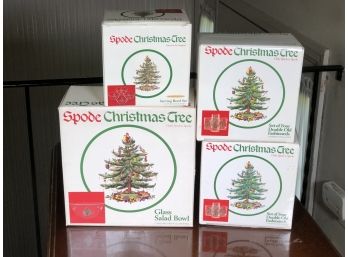 Great Lot Of SPODE Christmas Tree Glassware, Bowls, Glasses & Napkins - ALL IN ORIGINAL BOXES