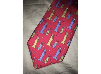 Fantastic Like New CHRISTIAN DIOR Sarcastic Cat / Golf Theme Tie - All Silk - Made In France $180 Retail Price