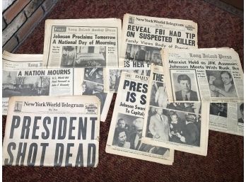 Lot Of Original 1963 JFK / John Kennedy Shot Newspapers - Several Different Newspaper Companies