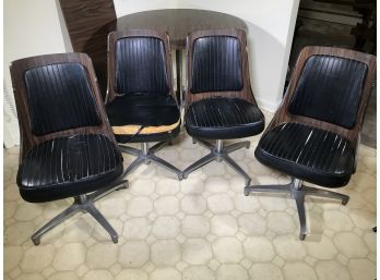 Set Of Four Vintage CHROMCRAFT Kitchen Chairs Faux Wood / Formica & Aluminum Swivel Bases FOR RESTORATION