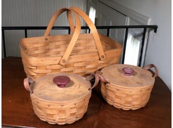 Lot Of Three LONGABERGER BASKETS Original Signed / Dated - All Are From 1994 - All In Great Condition  !